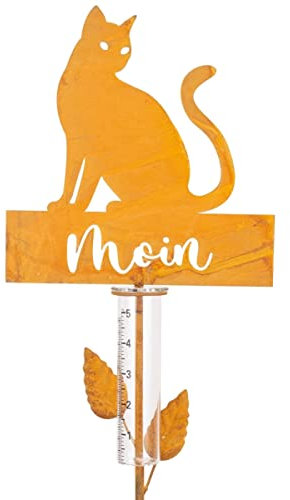 CIM Pflanzenstecker - Regenmesser Katze Moin - Gesamthöhe 121cm - Maße Design: 23,5 x 24 - inkl. Standstab - attraktive Gartendekoration