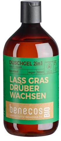 benecosBIO - Duschgel 2in1 BIO-Hanf Haut & Haar - LASS GRAS DRÜBER WACHSEN - vegan - recyceltes Plastik