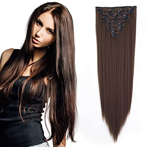 Cybelleza Clip in Extensions wie Echthaar Haarverlängerung Haarteil 8 Teile Set Glatt Lang Günstig Haarverdichtung Synthetische Haare für Frauen 60cm (Hellbraun)