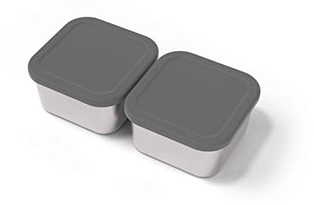monbento - MB Side Small - 2er Set kleine Lunchboxen Edelstahlfach mit hermetischem Deckel - Herausnehmbare Edelstahlbox für elektrische beheizbare Lunchboxen - Ideal für die Arbeit/Büro - Grau…