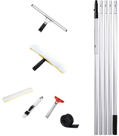 Teleskop Fensterputzer Set Alu Teleskopstange 1.2m/1.5m/2m/3m/4m/5m Gummilippe Fensterwischer Glasreinigungswerkzeuge Teleskopstiel für Fensterwischer (5m)