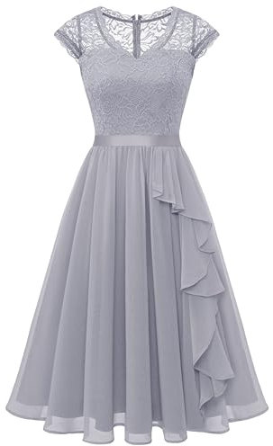 Wedtrend Trauzeugin Kleid Kurz Cocktailkleid Damen Abendkleider Elegant Für Hochzeit WT0212 Grey L
