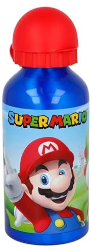 Super Mario Bouteille Réutilisable, Design Aluminium Résistant, Gourde pour Enfant, Bouteille D'eau, Gourde Voyage, Capacité 400 ml (Rouge)