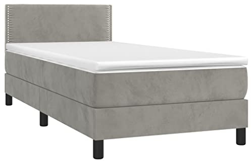 vidaXL Boxspringbett mit Matratze LED Polsterbett Bett Einzelbett Bettrahmen Bettgestell Lattenrost Hotelbett Schlafzimmerbett Hellgrau 100x200cm Samt