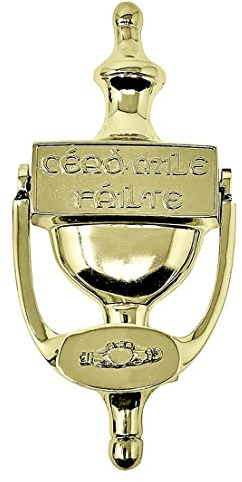 Exclusively Irish Claddagh Door Knocker for Front Door Cead Mile Failte Brass Knocker 8 Welcome Gift Ireland Home Décor (Polished Brass)