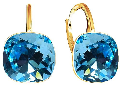 SQUARE Damen Hängend Ohrringe 925 Silber Marken Kristalle Zirkonia - 24 karat Vergoltet Schmuck für Frauen und Mädchen - Hängeohrringe Ideal für Geschenke (Aquamarin)