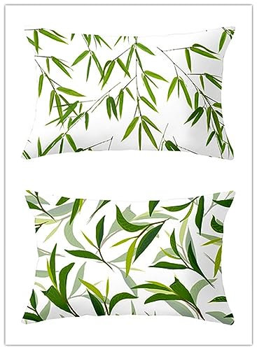 Cekog Bamboo Blatt Lendenwirbel-Kissenbezüge für den Außenbereich,Rechteckig Taille Kissenbezüge,40x80cm,2er-Set,Heimdekoration,Leinen Taille Kissenbezüge für Couch,Sofa,Stuhl,Garten Dekoration