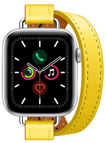 Hstrap for Apple Watch Band 38mm 40mm 41mm Double Tour Slim Genuine Leather Watch Bands Strap for iWatch Ultra2/Ultra SE Series 9 8 7 6 5 4 3 2 1 Yellow