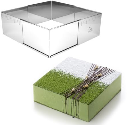 Guowall Stampo Quadrati Torta, Teglia ad Anello per Cuocere e Decorare, Regolabile14,5-26 cm, Altezza 10 cm, Acciaio Inossidabile