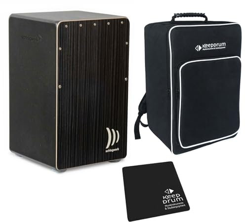 Schlagwerk CP91 Cajon Rudiments Hard Coal Stripes + keepdrum Sitzpad + Tasche