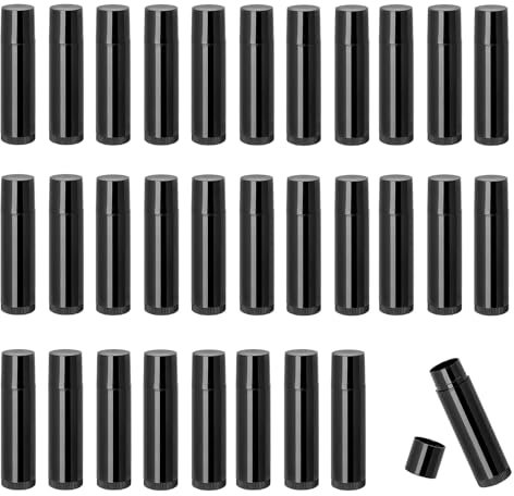 HXJDAM lippenstifthülsen leer,30 Stück Leer Kunststoff Lippenstift Tubes,Lippenpflegestift Behälter für DIY Hausgemachte Lippenbalsams Nachfüllbar mit Kappe(Schwarz,5ml)