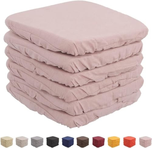 Russo Tessuti Set 6 Cuscini Sedia Coprisedia Imbottiti Vesto Molla Loneta Elastico Tinta Unita-Rosa