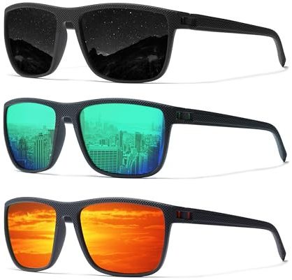 Ninesun Klassische quadratische Sonnenbrille für Damen und Herren, leichte polarisierte Autofahrer-Sonnenbrille mit UV-Schutz (Schwarz/Blau Grün/Blau Rot)