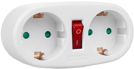 Maclean MCE338 F Base de Enchufe, Divisor con 2 Tomas y Disyuntor, Tipo F, 2x16A