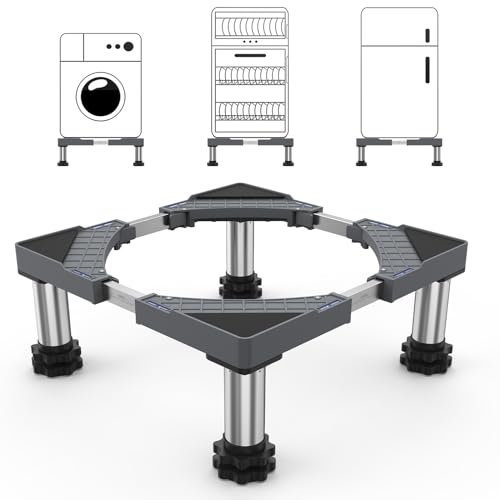 DEWEL Base per Lavatrice, Base Lavatrice Regolabile per Frigoriferi, Asciugatrici e Lavastoviglie, Lunghezza/Larghezza 45-65 cm, Altezza 13-17 cm, Capacità di carico 200 kg,Grigio