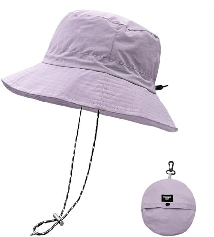 lifwimner Sonnenhut Damen Herren Fischerhut mit Kinnriemen Wasserdichter Eimer Damen Schnell Dry Packable Hut Sommer Outdoor Aktivitäten (Violett)