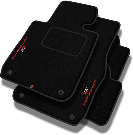 PERFORMANCE Personalisierte Velours Fußmatten Auto passend für Opel Astra G 1998-2009 - Standard, Perforiert, rot-weiß -Präzise CNC-Stickerei, Design-Lochpaspel, Auto Fußmatten - Perfekt für Autofahre