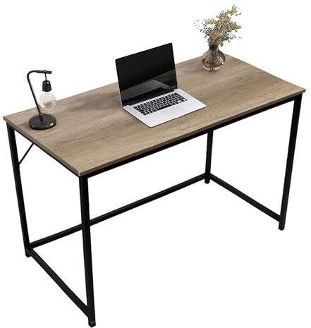 Direct Online Houseware Rustic Computer Desk 120x60 cm – Light Brown Wood & Metal Office Desk for Home, Study & Work