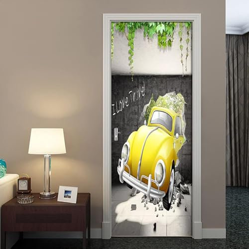 3D Türtapete Selbstklebend Türposter - Cartoon-Gelbes Auto 80 X 200 Cm - Türaufkleber Türfototapeten Türfolie - Kinderzimmer Küche Wohnzimmer Schlafzimmer Arbeitszimmer Bürotür Fotos - Türwan -6J0R9C4