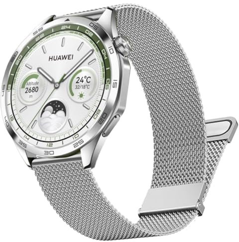 DEALELE Strap Compatible with Samsung Galaxy Watch 46mm / Galaxy 3 45mm, 22mm Stainless Steel Metal Magnetic Mesh Bands for Huawei Watch GT5 / GT5 Pro / 4/3 Pro / GT4 / GT3 46mm Women Men, Silver