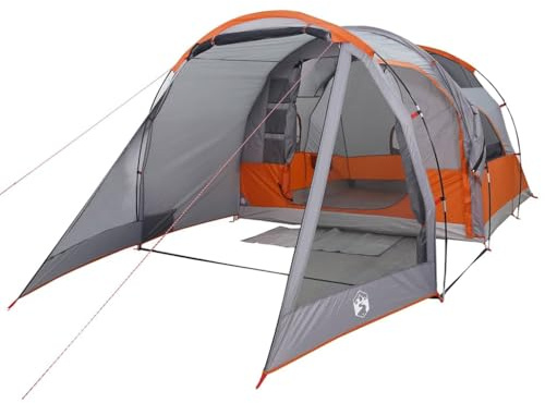 vidaXL Tunnelzelt 4 Personen, Campingzelt mit Steckverbindungssystem, Wasserdicht Familienzelt mit E-Anschluss, Gruppenzelt, Grau 185T Polyester