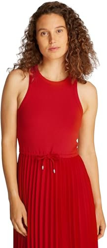 Tommy Hilfiger Damen Kleid Midi Dress Ärmellos, Rot (Primary Red), L