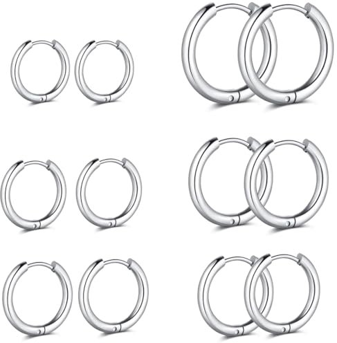 OQKAHIV 6 Paar kleine Silber-Creolen, Unisex Ohrringe für Damen und Mädchen, nickelfrei und hypoallergen für bequemes Tragen - perfekt für Ohrläppchen und Knorpel