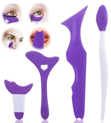 UWOBEFO 4 Stück Eyeliner Schablone für Anfänger Lidstrich Schablone Silikon Eyeliner Make-Up Schablonen Violett Mehrzweck-Augen-Make-up-Werkzeug für Eyeliner für Eyeliner, Gesichtskontur, Wimpern
