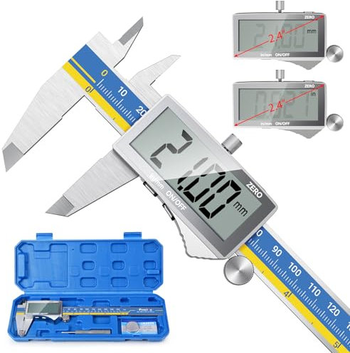 Calibro Digitale, Preciva Caliper metrico da 150 mm/6 pollice elettronico in acciaio inossidabile,resistente agli schizzi,con LCD Schermo Grande e Chiaro Più Preciso e batteria di ricambio