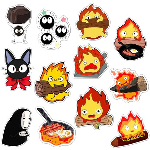 GTOTd Calcifer Fridge Magnet Kühlschrankmagnet (12 Stück) Geschenke Merch Dekoration Stoßstangen Aufkleber Kühlschrank Metallmagnet Flexibel Wiederverwendbar Magnetisches Vinyl
