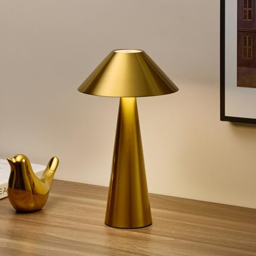 Bojim Lampe de Table LED Sans Fil, Rechargeable USB Magnetic Tactile Dimmable, Batterie 4000mAh Lamp a Poser, pour Chevet Exterieur Bureau Restaurant Terrasse Bar, Métal, 3000K-6000K, 3W, IP54, Doré
