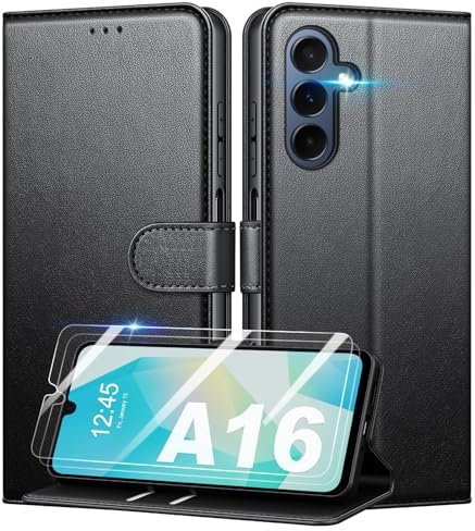 Mofurd Coque pour Samsung Galaxy A16 4G/5G + 2 Pièces Verre Trempé, [RFID Blocage] Étui de Protection Housse Premium en Cuir PU, [Fentes pour Cartes] Pochette de Portefeuille Etui à Rabat - Noir