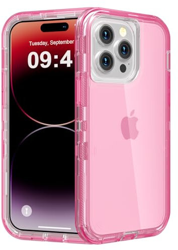Follaroma for iPhone 14 Pro Max Case, Heavy Duty Shockproof Protection Phone Cases, Durable 2-Layer Transparent Protective Cover Compatible with iPhone 14 ProMax (6.7 inch), Crystal Pink