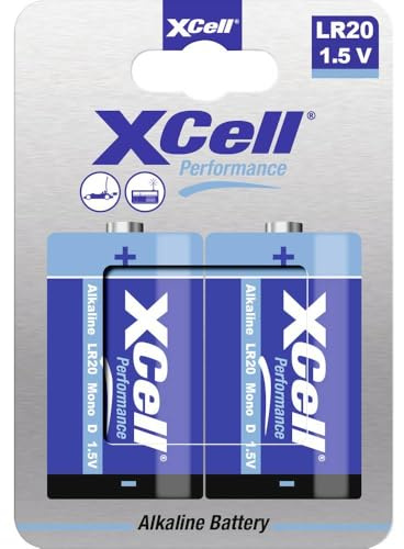 XCell Performance Alkaline LR20 Mono D Battery (in Cardboard Blister Pack, Optimal Performance, High Energy Density, Long Durability) 136154