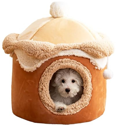 Cat Beds for Indoor,Cat Cave Bed Igloo，Cats Tent Bed House with Removable Cushion，Half Surrounded Sense of Security for Improved Sleep and Relaxation (Brown, L)
