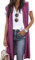 OMZIN Senza Maniche Per Donne Estate Leggero Aperto Davanti Drappeggiato Colore Solido Gilet Lungo Spolverino Rosa XL