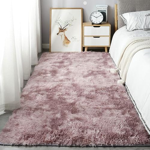 Homesally Shaggy Hochflor Teppich Flauschig rutschfest Waschbar Moderne Deko Teppich für Schlafzimmer, Wohnzimmer,Pink Purple,80cm×160cm