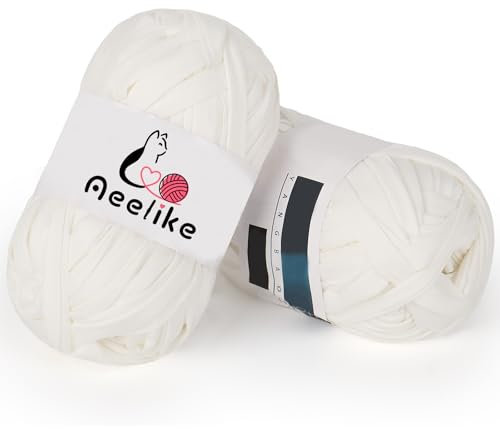 Aeelike Weiß Tshirt Garn zum Häkeln, 2x100g T-shirt Garn, Textilgarn, Bändchengarn zum Häkeln, Chunky Wollgarn, Körbe, Teppiche, Heimdekoration, DIY-Kunsthandwerk