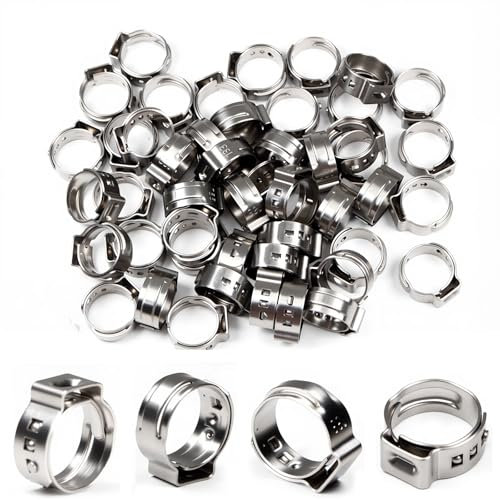 Einohr-Schlauchschellen, 10,8 mm - 13,3 mm, 304 Edelstahl, Schlauchklemmen, stufenlose Schlauchklemmen, perfekt für Automobil, Haushaltsgeräte und Sanitärarbeiten, 55 Stück