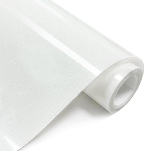 SCZENQI White Glitter HTV Heat Transfer Vinyl Rolls 10 x 8ft Glitter HTV White for Shirts, Iron on Vinyl and Heat Transfer Vinyl for All Cutting Machines.Easy to Cut and