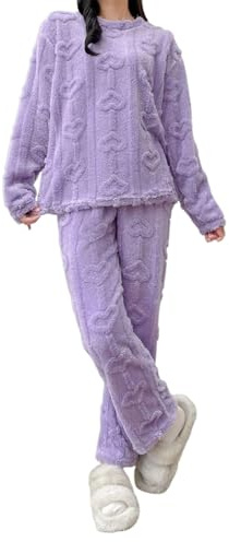 Pigiama Donna Invernale Pile Caldo Pigiama Flanella Donna Pigiama Peloso e Pantaloni Pigiama Taglie Forti Donna Pigiama Lovable e Morbido Donna Tuta Pile Pigiama 2 Pz Set Pigiama Invernale Donna 1