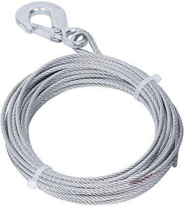 Câble métallique pour treuil - 4 mm x 12 m - En acier inoxydable galvanisé - Avec crochet - 2000 LBS d'épaisseur - En acier inoxydable galvanisé - Remplacement