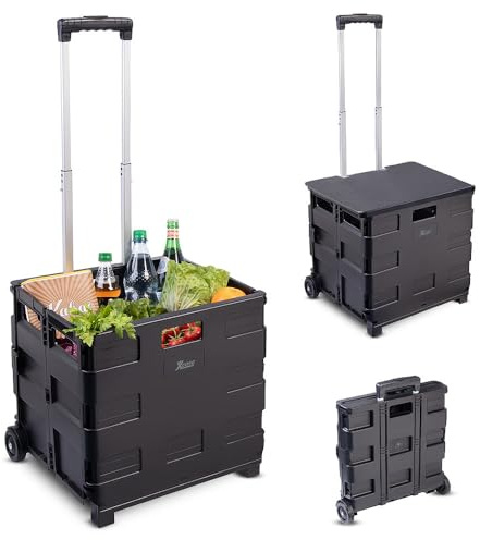 Xcase Trolley: Klappbarer Einkaufstrolley, Teleskop-Griff, Deckel, 2 Rollen, bis 35kg (Einkaufskorb, Einkaufsroller, Roller)