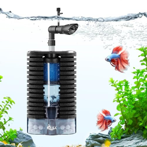 AQQA Filtro USB per acquario, 4 W, silenzioso, elettrico, con spugna filtrante, tripla filtrazione con bio-media e letto fluidificato, pompa interna regolabile sommergibile per acquario, fino a 250 l