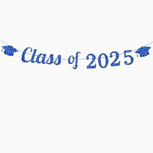 Cartel de clase de 2025 – Banderines de decoración de graduación, pancarta de felicitaciones azul brillante, decoración de fiesta de graduación universitaria 2025