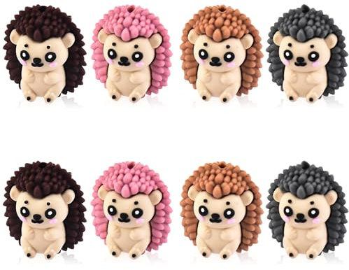 WOZADU 8 PCS 3D Hedgehog Silicone Focal Beads for Pens, Animal Focal Beads Bulk for Keychain Bracelet Necklace Making, Handmade Crafts Supplies