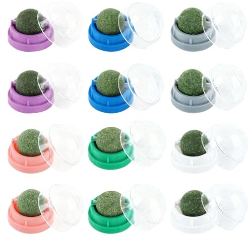 ShiFaKa 12 PcsCatnip Balls Toy for Cats, Cat Catnip Balls for Wall, Natural Rotatable Edible Cat Licking Treat Ball, Interactive Catnip Toys for Cats Kitten Toys and Dental Teeth Cleaning(6 Colors)
