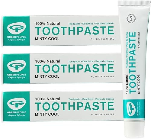 Green People Minty Cool Toothpaste Bundle, 3x50ml | 100% Natural Mint, Fluoride and SLS Free, For Sensitive Gums, Organic Mint Toothpaste, Vegan