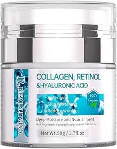 100% Organische Collagen, Retinol & Hyaluronsäure Gesichtscreme, Face Feuchtigkeitscreme mit Vitamin E & Grüntee-Extrakt Tag und Nacht Anti-Aging-Creme für Frauen und Männer, für Alle Hauttypen