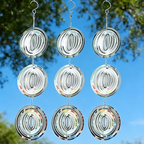 3 Stück Reflektierende Taubenabwehr Runden, 3D Windspiel Aus Edelstahl zur Vogelabwehr, Effektive Tauben und Schwalbenabwehr, Wetterfest & Langlebig Windspiel für Den Garten, Balkon Teich, Deko,